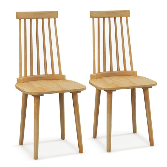 Windsor Dining Chairs Set of 2 with High Spindle Back and Natural Rubber Wood Legs for Dining Room Living Room, Natural