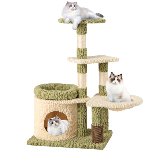 38 Inch Tall Multi-Level Aesthetic Kitten Tower with Condo and Bed, Green