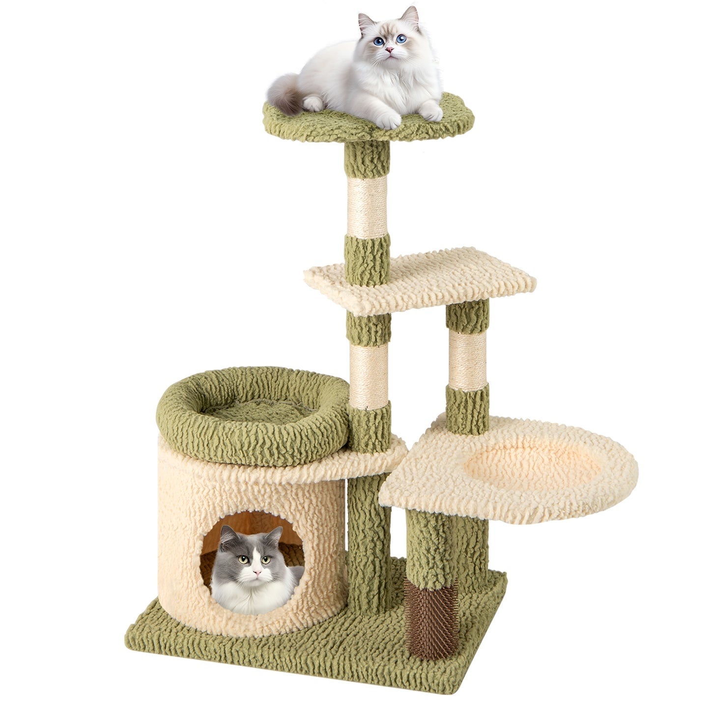 38 Inch Tall Multi-Level Aesthetic Kitten Tower with Condo and Bed, Green Cat Trees Condos & Scratchers at Gallery Canada