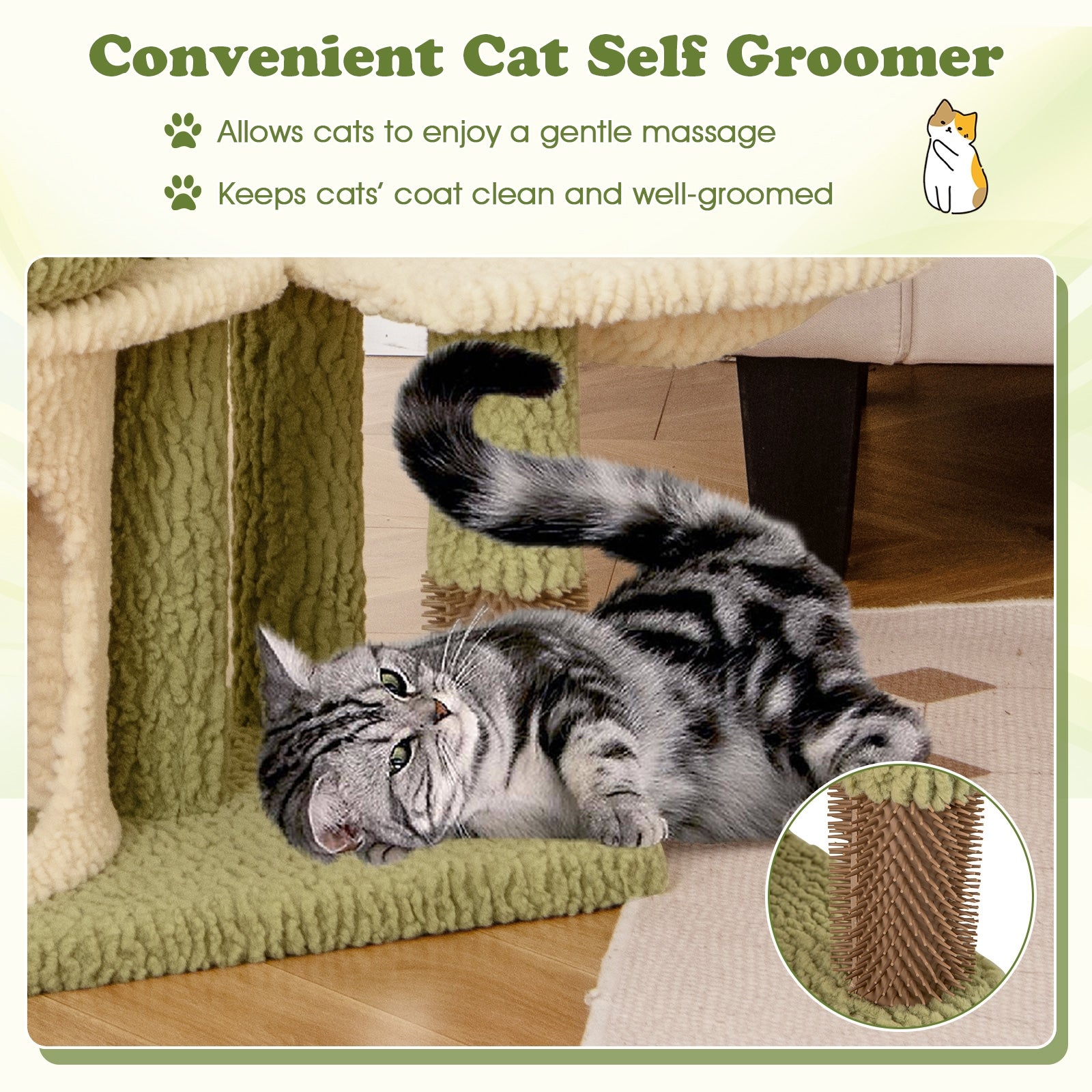 38 Inch Tall Multi-Level Aesthetic Kitten Tower with Condo and Bed, Green Cat Trees Condos & Scratchers at Gallery Canada