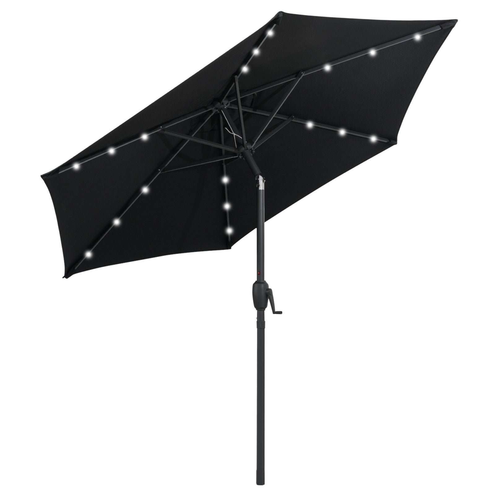 7.5 Feet Solar Powered Patio Umbrella with LED Lights and Crank Handle, Black Outdoor Umbrellas at Gallery Canada