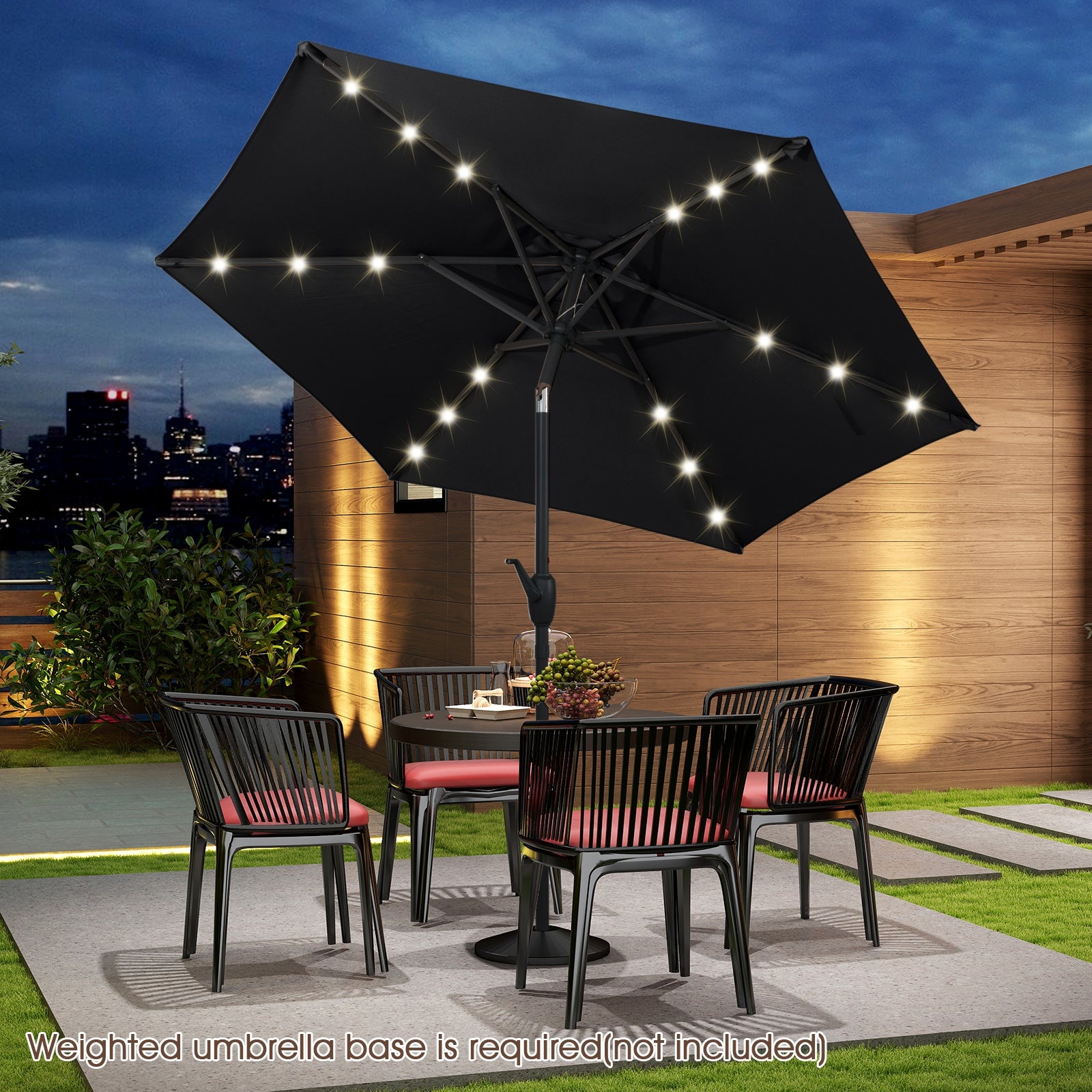 7.5 Feet Solar Powered Patio Umbrella with LED Lights and Crank Handle, Black Outdoor Umbrellas at Gallery Canada