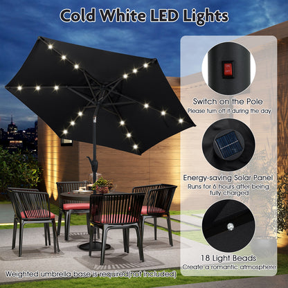 7.5 Feet Solar Powered Patio Umbrella with LED Lights and Crank Handle, Black Outdoor Umbrellas at Gallery Canada