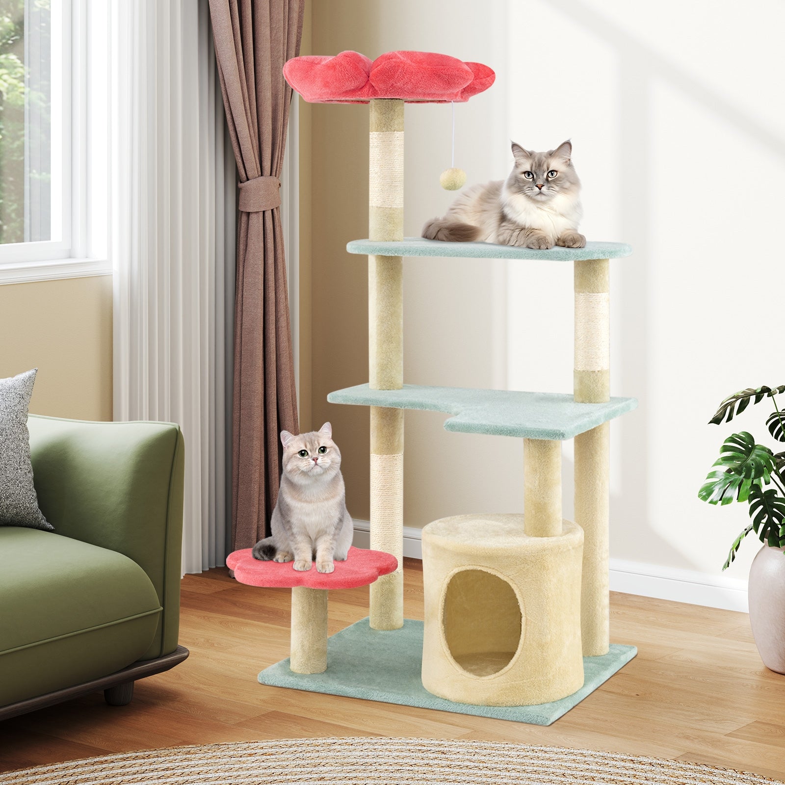 49 Inch Tall Multi-Level Aesthetic Floral Kitten Tower with Flower-Shaped Plush Padded Perch, Multicolor Cat Trees Condos & Scratchers at Gallery Canada