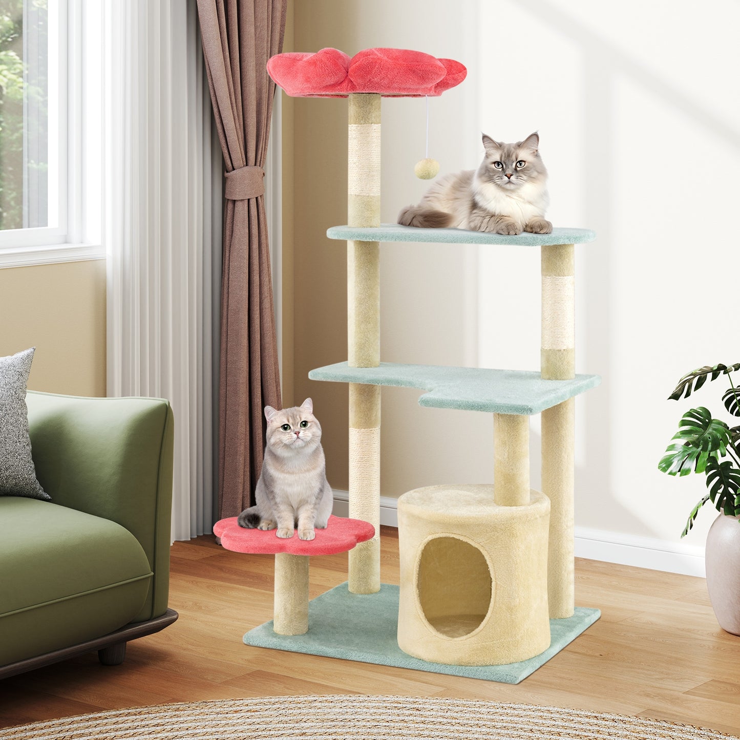 49 Inch Tall Multi-Level Aesthetic Floral Kitten Tower with Flower-Shaped Plush Padded Perch, Multicolor Cat Trees Condos & Scratchers at Gallery Canada