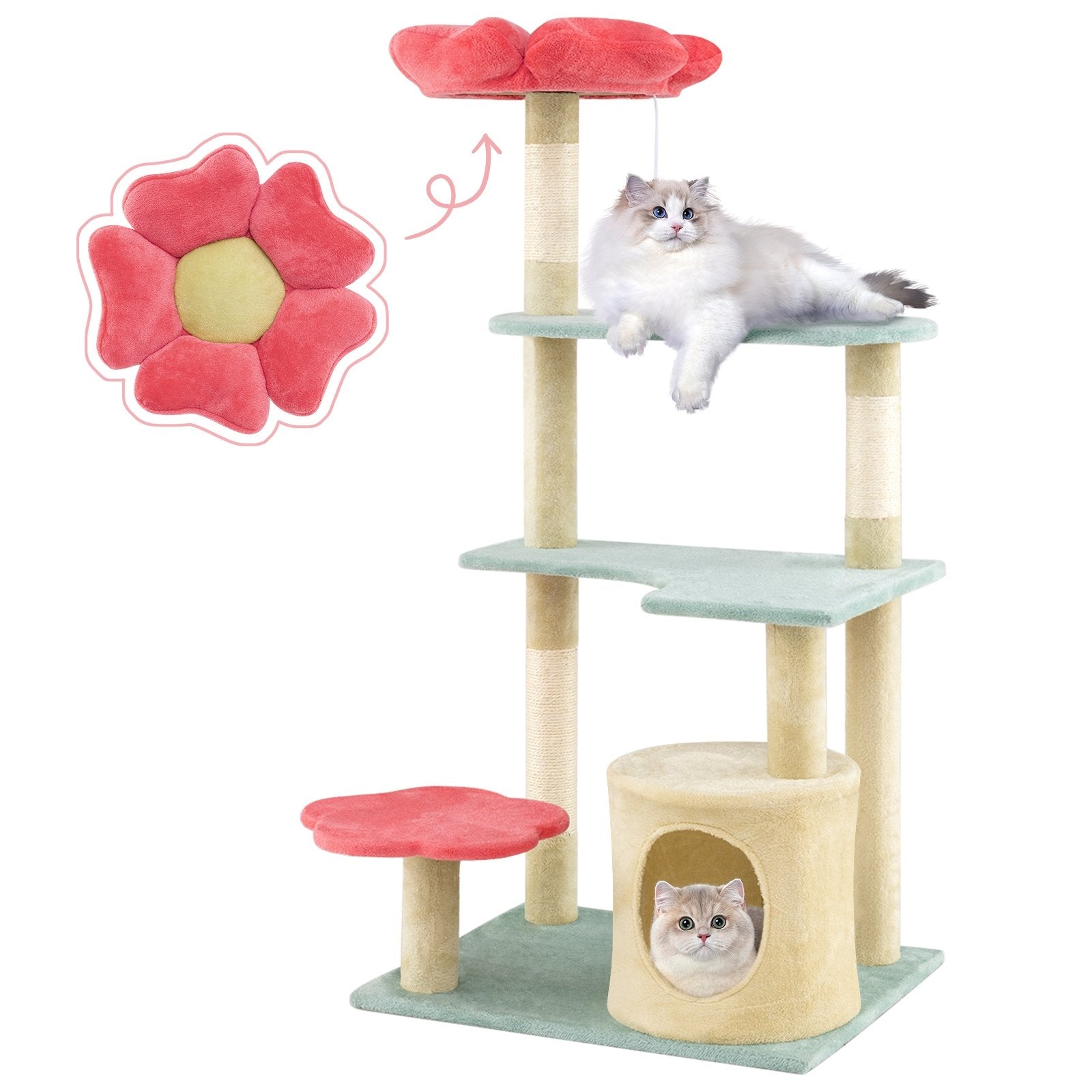 49 Inch Tall Multi-Level Aesthetic Floral Kitten Tower with Flower-Shaped Plush Padded Perch, Multicolor Cat Trees Condos & Scratchers Multicolor at Gallery Canada