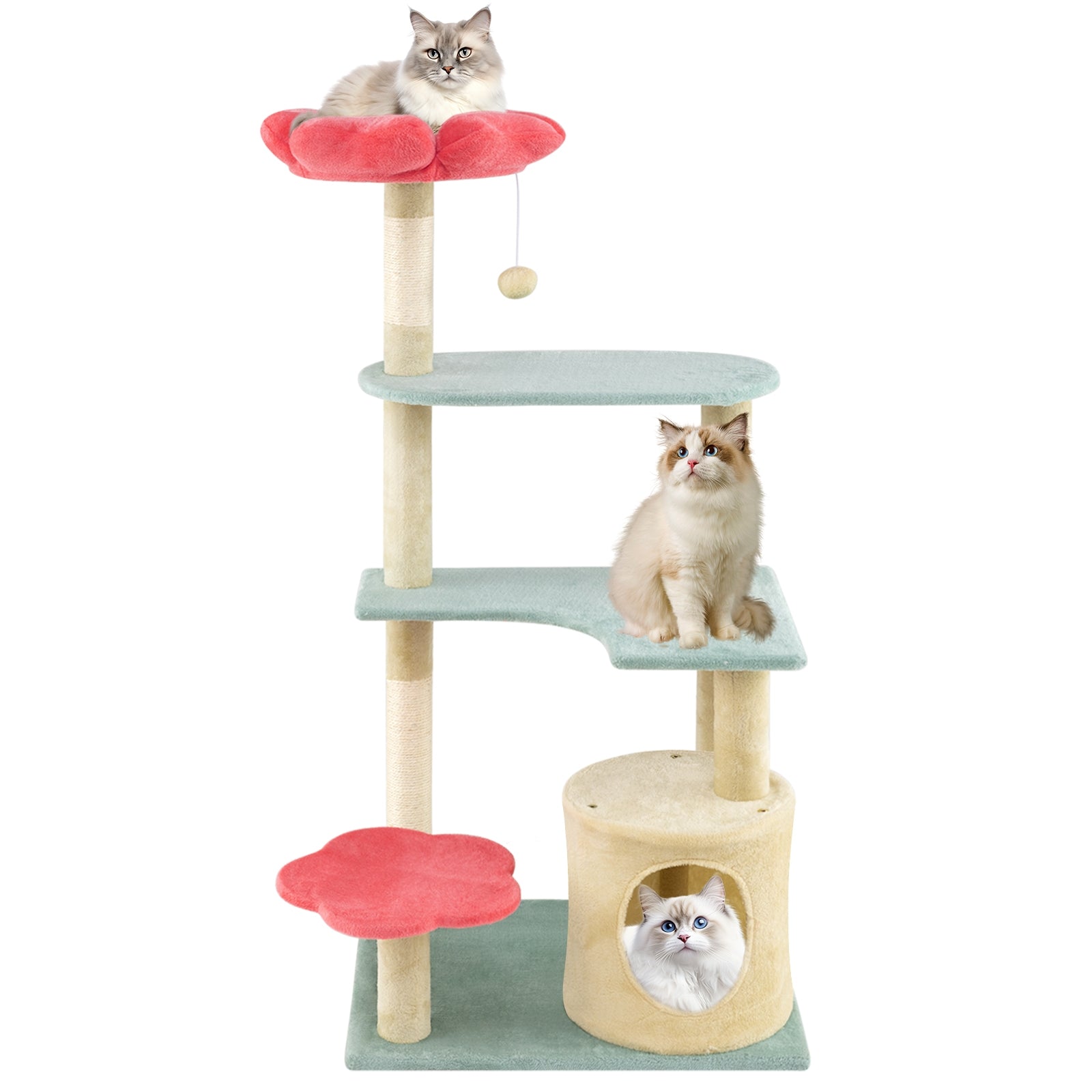 49 Inch Tall Multi-Level Aesthetic Floral Kitten Tower with Flower-Shaped Plush Padded Perch, Multicolor Cat Trees Condos & Scratchers at Gallery Canada