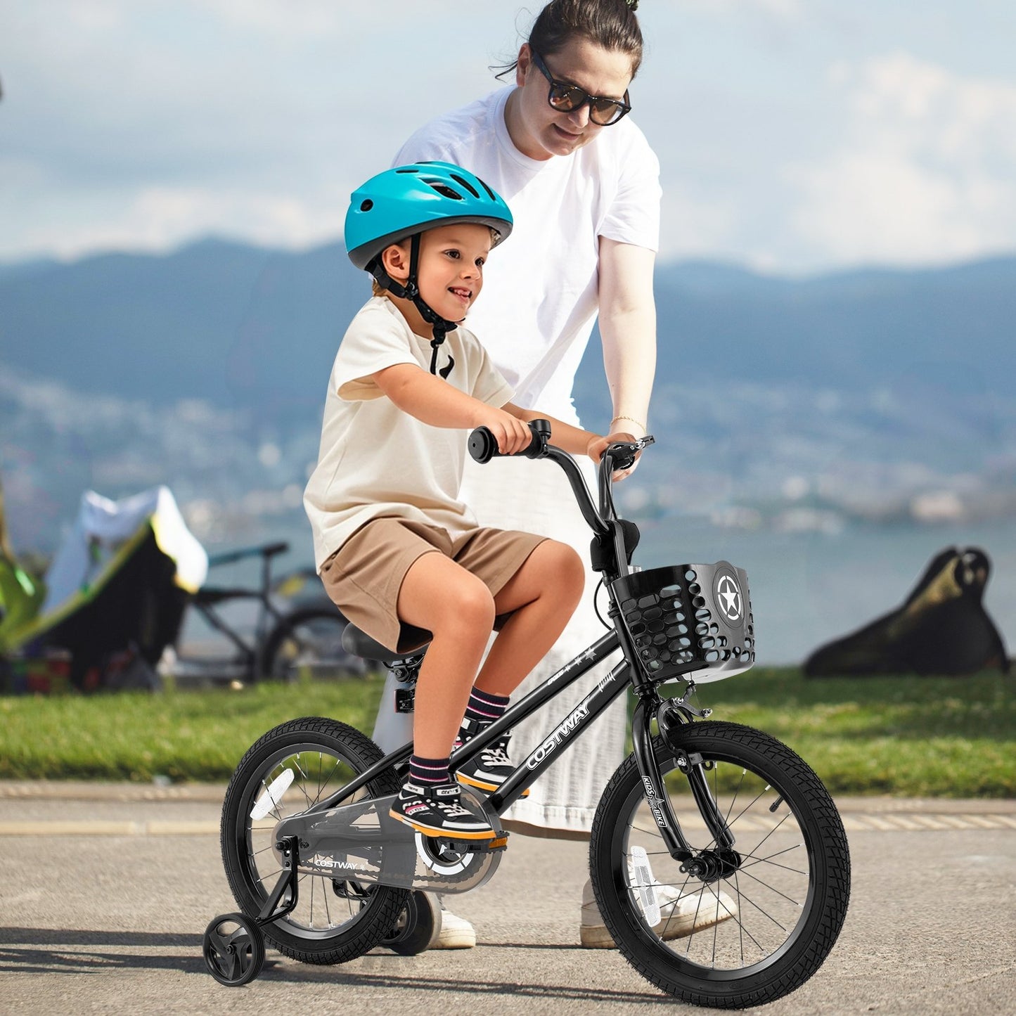 16 Inch Kids Bike with Basket and Training Wheels for Children Aged 4-7 Years Old, Black Kids Bike at Gallery Canada