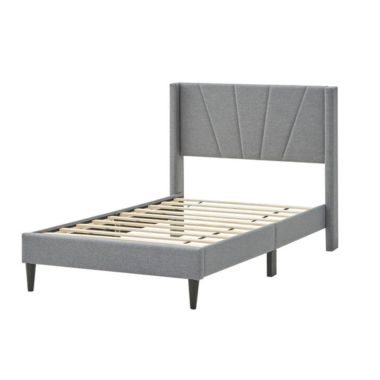 Twin/Queen Bed Frame with Linen Upholstered Wingback Headboard-Twin Size, Gray - Gallery Canada