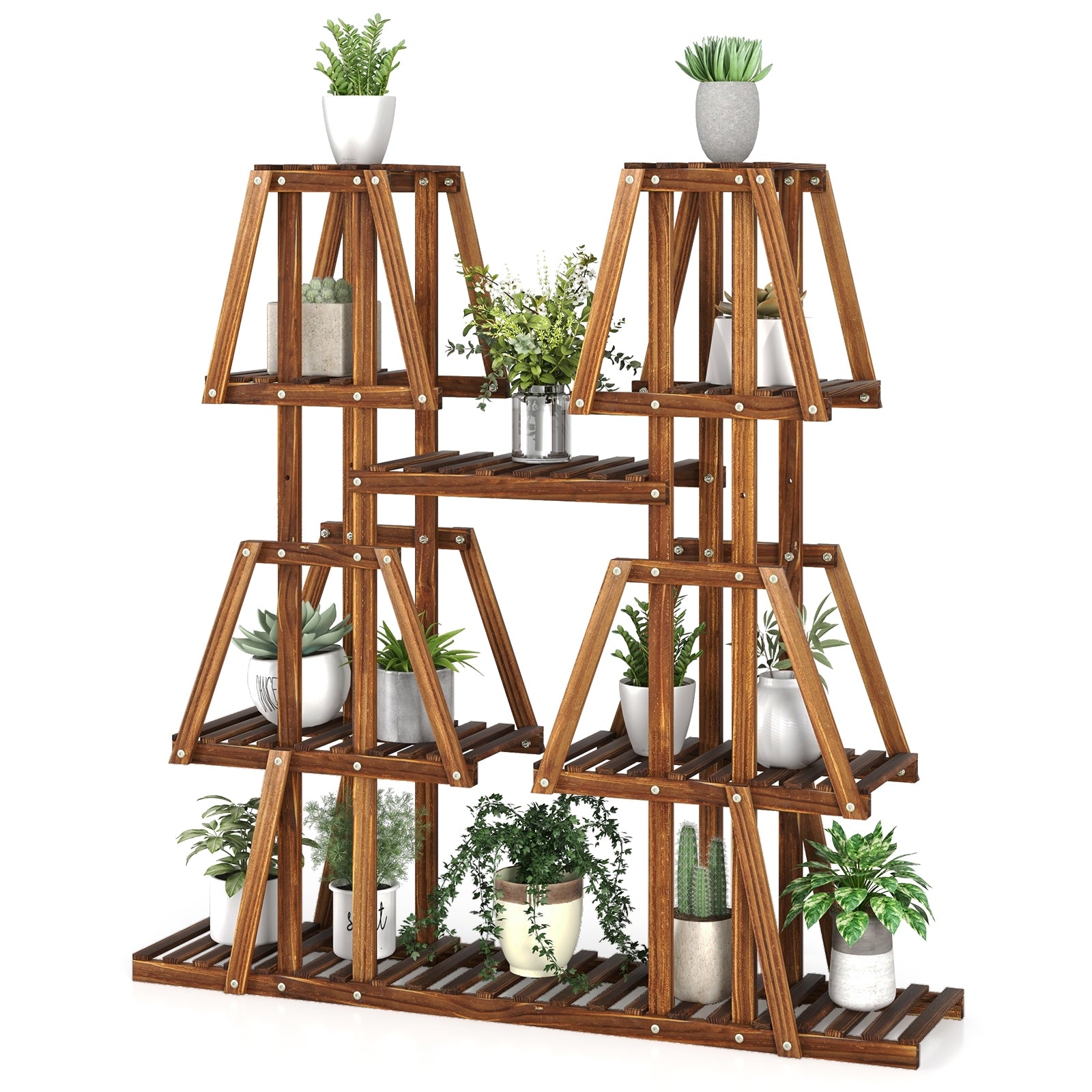 5-Tier 10 Potted Wood Plant Stand for Multiple Plants, Brown Plant Stands Brown at Gallery Canada