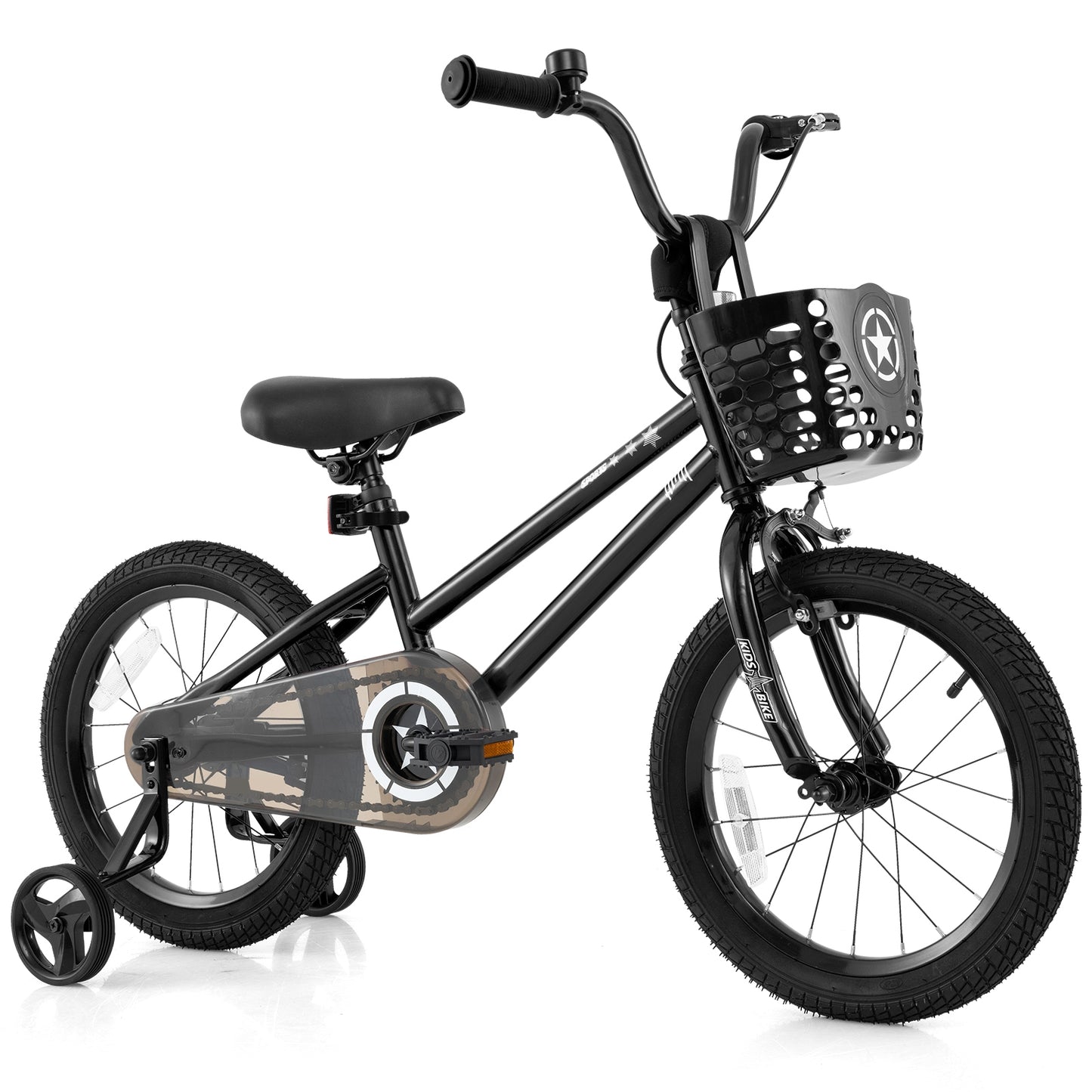 16 Inch Kids Bike With Basket, Training Wheels, Black