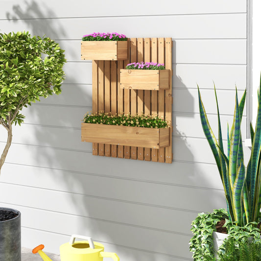 3-Box Wooden Raised Garden Bed with Trellises and Fabric Liners, Natural - Gallery Canada