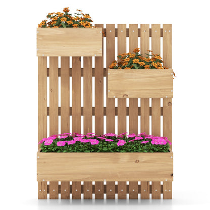 3-Box Wooden Raised Garden Bed with Trellises and Fabric Liners, Natural