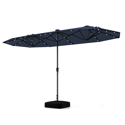 13FT Double-sided Patio Umbrella with Solar Lights for Garden Pool Backyard, Navy