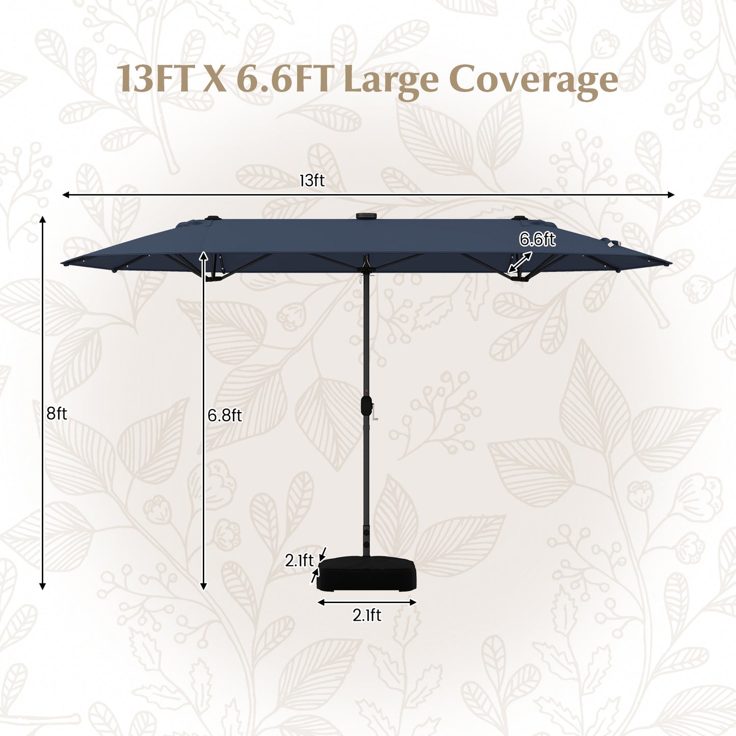 13FT Double-sided Patio Umbrella with Solar Lights for Garden Pool Backyard, Navy Outdoor Umbrellas at Gallery Canada