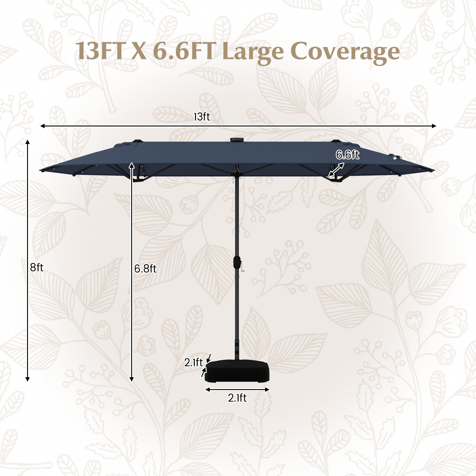 13FT Double-sided Patio Umbrella with Solar Lights for Garden Pool Backyard, Navy Outdoor Umbrellas at Gallery Canada