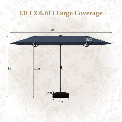 13FT Double-sided Patio Umbrella with Solar Lights for Garden Pool Backyard, Navy Outdoor Umbrellas at Gallery Canada