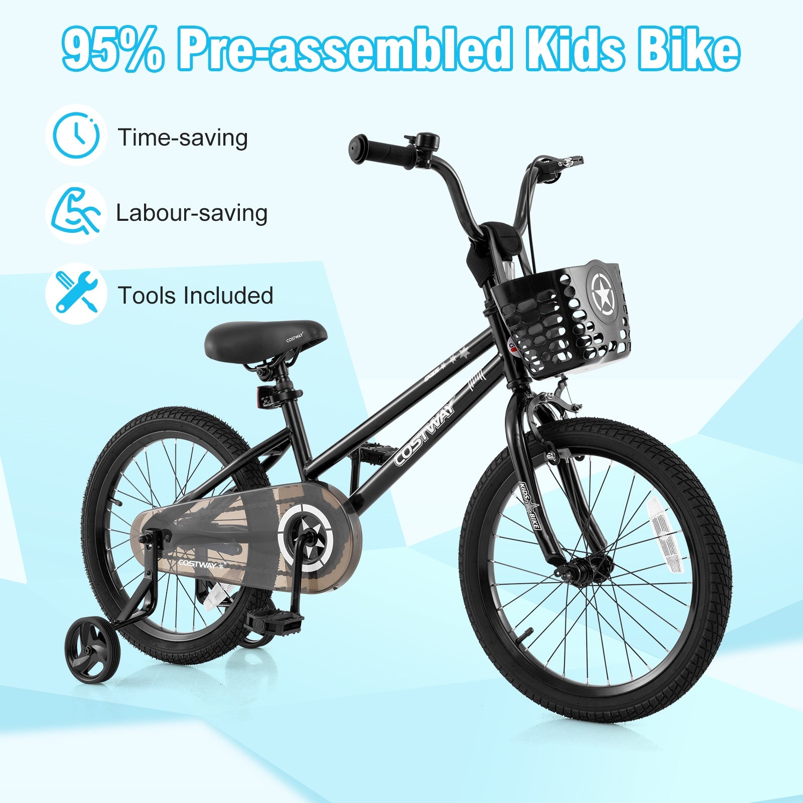 16 Inch Kids Bike with Basket and Training Wheels for Children Aged 4-7 Years Old, Black Kids Bike at Gallery Canada