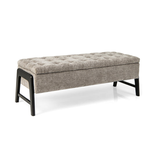 Modern Chenille Storage Bench with Solid Rubber Wood Legs, Gray - Gallery Canada