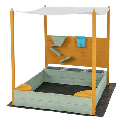 Kids Sandbox with Sand Wall w/ Removable Canopy for Kids 3-8 Years Old