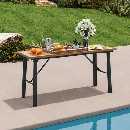 Folding Picnic Table Acacia Wood Dining Table with Metal Frame for Indoor Outdoor Activities Picnic Tables at Gallery Canada