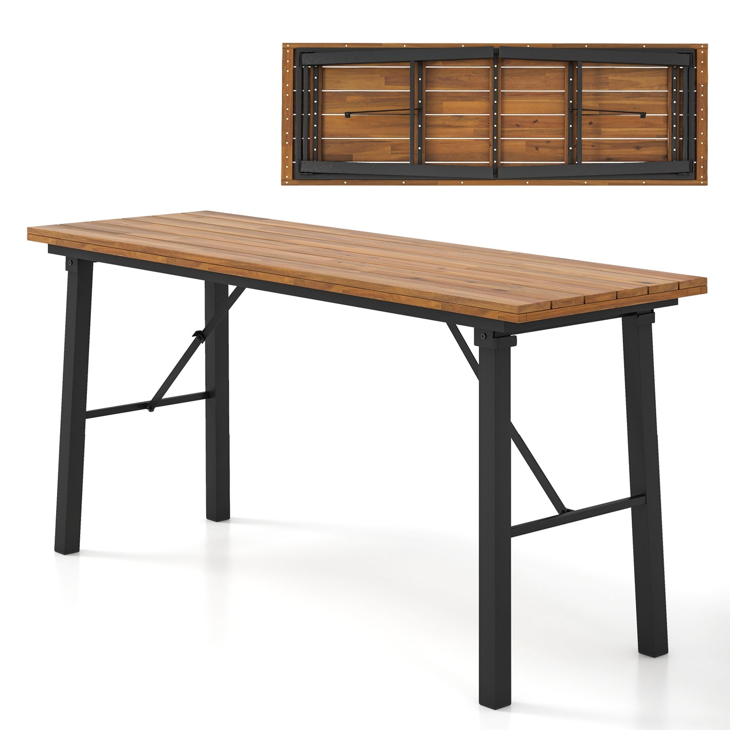Folding Picnic Table Acacia Wood Dining Table with Metal Frame for Indoor Outdoor Activities Picnic Tables at Gallery Canada