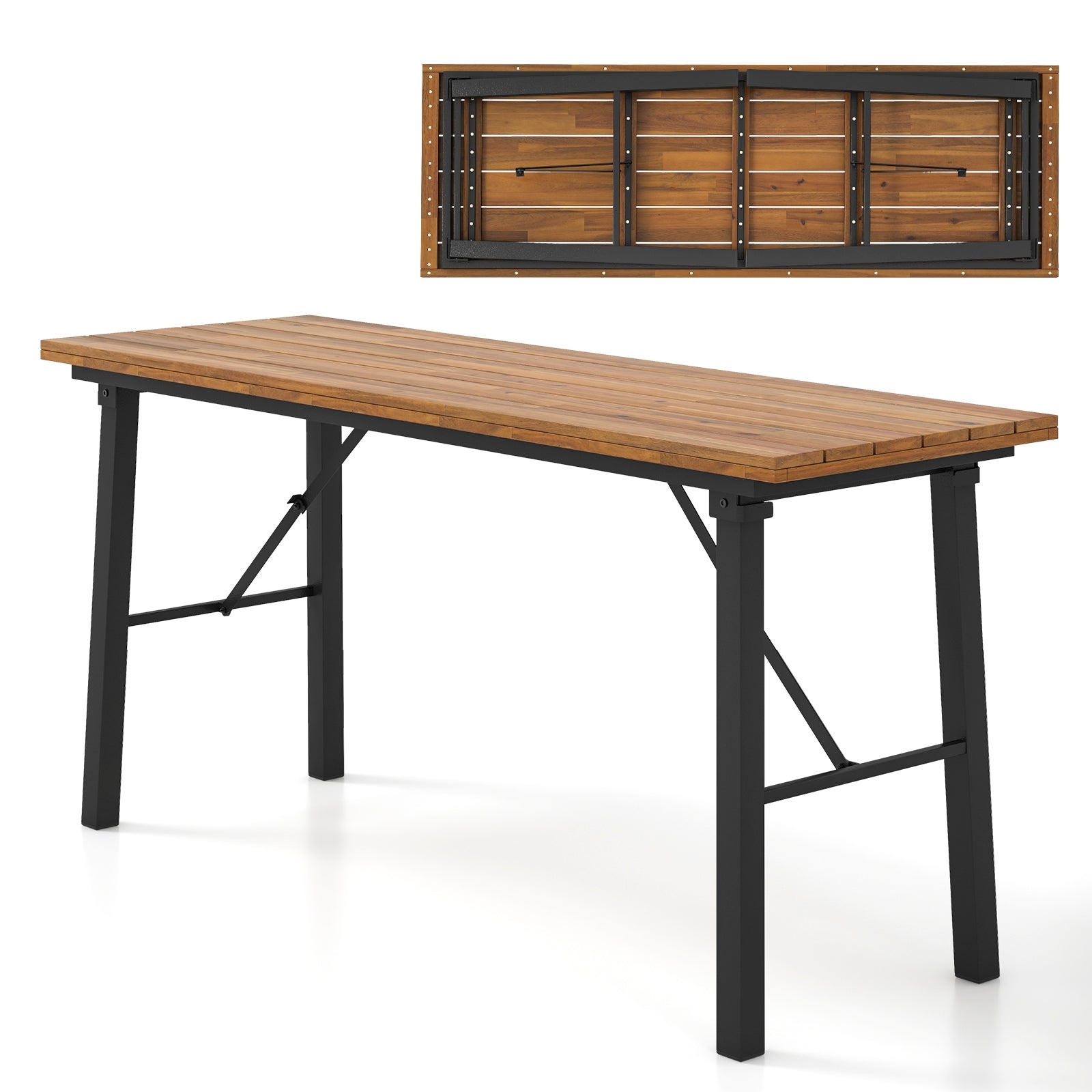 Folding Picnic Table Acacia Wood Dining Table with Metal Frame for Indoor Outdoor Activities Picnic Tables at Gallery Canada