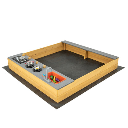 Wooden Sandbox Kids Sand Pit with Kitchen Playset Accessories for 3-8 Years Old, Natural Sandboxes Natural at Gallery Canada