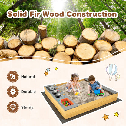 Wooden Sandbox Kids Sand Pit with Kitchen Playset Accessories for 3-8 Years Old, Natural Sandboxes at Gallery Canada