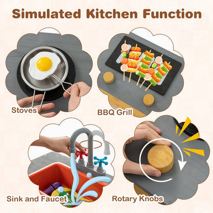 Wooden Sandbox Kids Sand Pit with Kitchen Playset Accessories for 3-8 Years Old, Natural Sandboxes at Gallery Canada