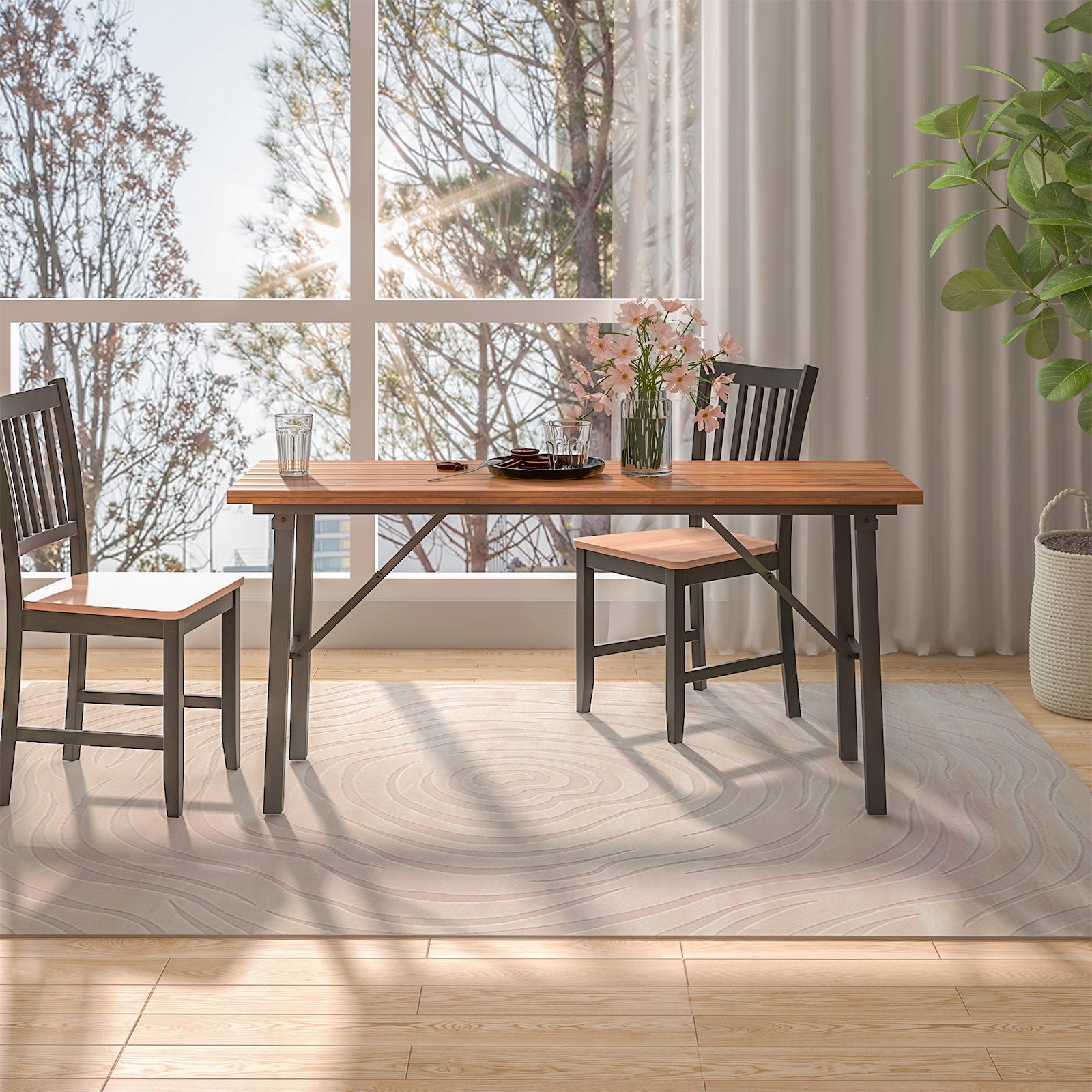 Folding Picnic Table Acacia Wood Dining Table with Metal Frame for Indoor Outdoor Activities Picnic Tables at Gallery Canada