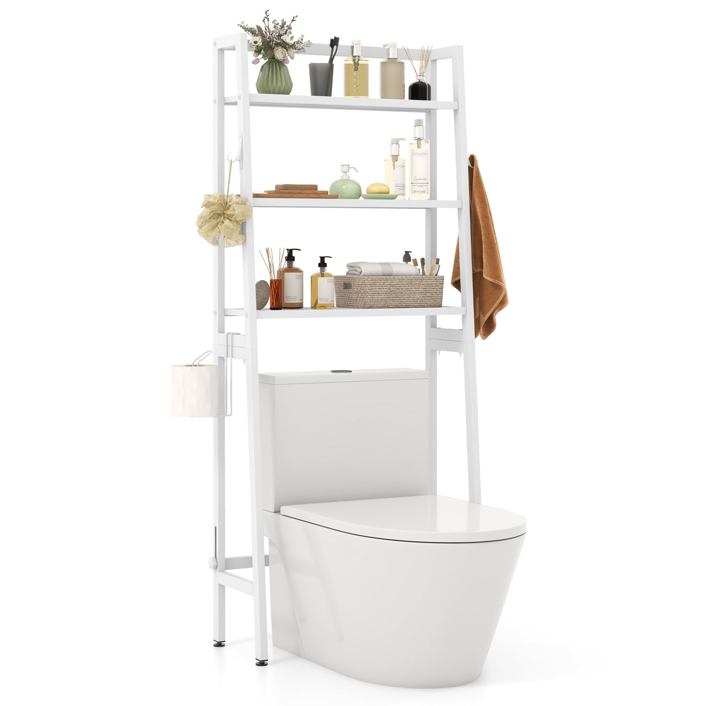 3-Tier Over The Toilet Storage Shelf with Adjustable Bottom Bar, White Bathroom Etagere at Gallery Canada