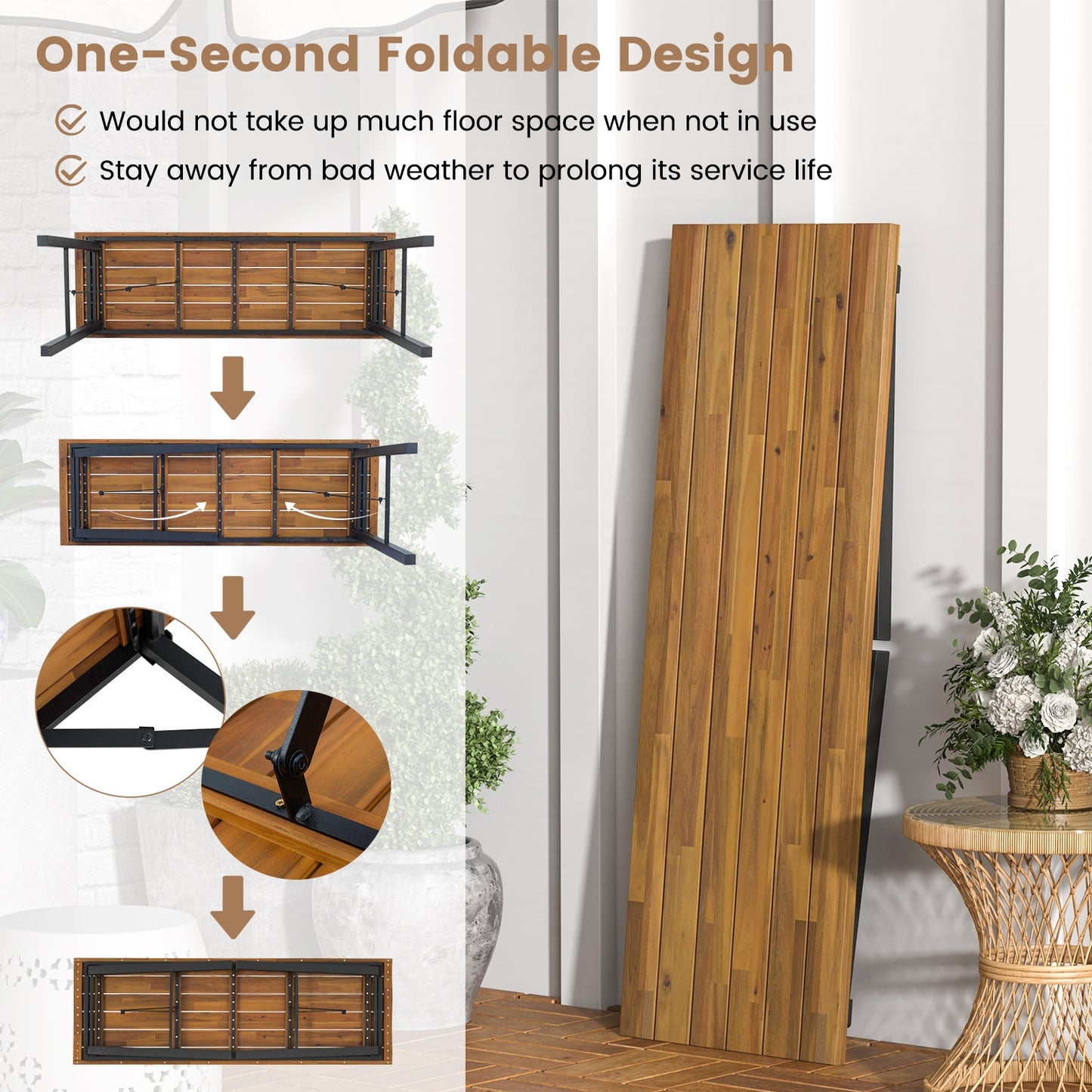 Folding Picnic Table Acacia Wood Dining Table with Metal Frame for Indoor Outdoor Activities Picnic Tables at Gallery Canada