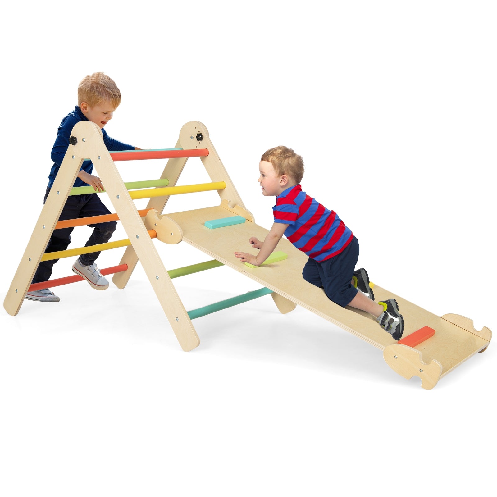 3-in-1 Climbing Set Foldable and Adjustable Kids Triangle Set, Multicolor Climbers & Slides Multicolor at Gallery Canada