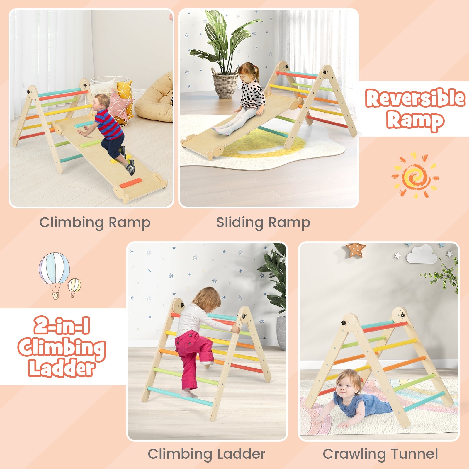 3-in-1 Climbing Set Foldable and Adjustable Kids Triangle Set, Multicolor Climbers & Slides at Gallery Canada