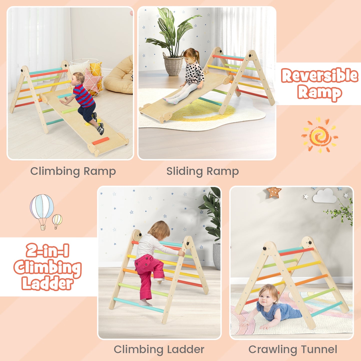 3-in-1 Climbing Set Foldable and Adjustable Kids Triangle Set, Multicolor Climbers & Slides at Gallery Canada