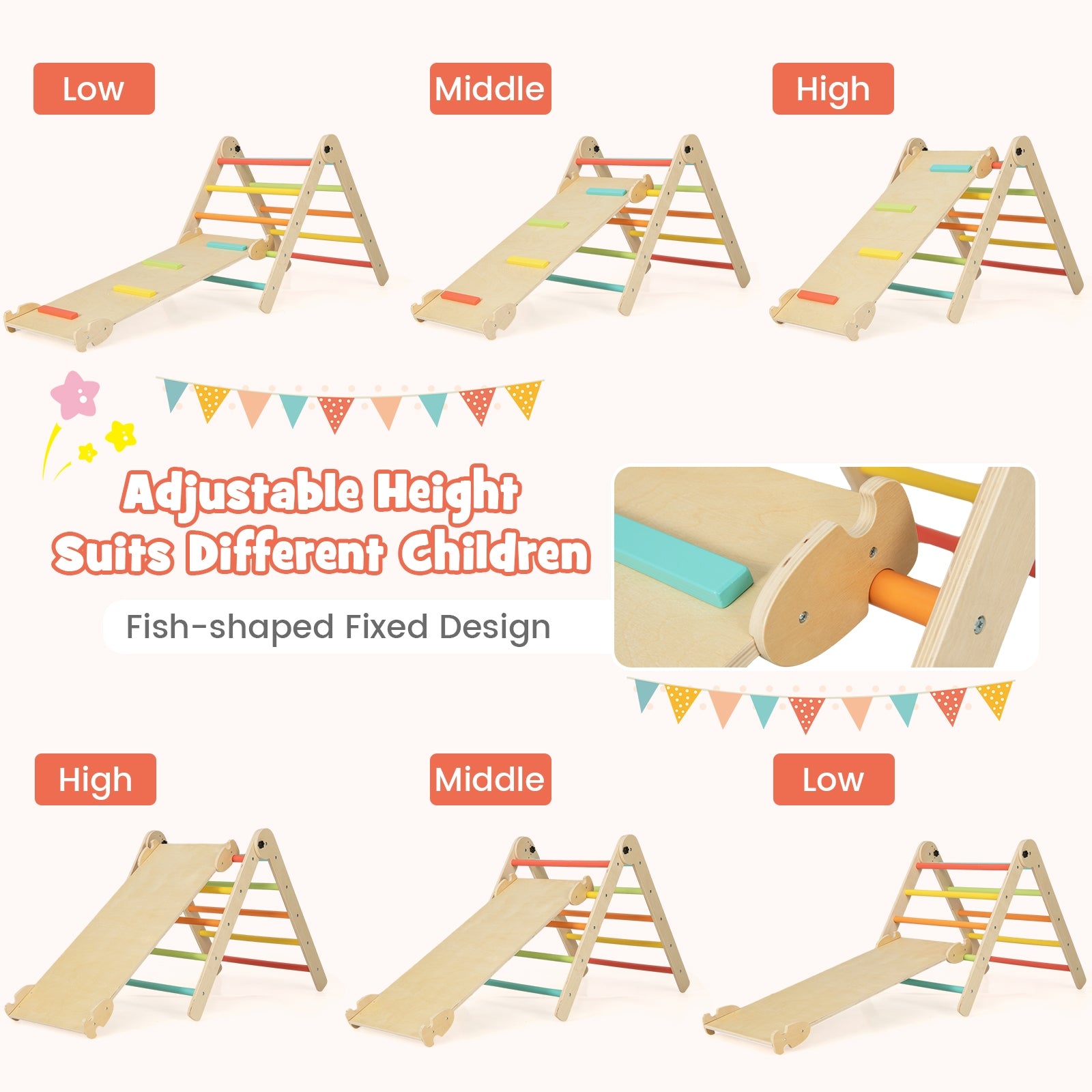 3-in-1 Climbing Set Foldable and Adjustable Kids Triangle Set, Multicolor Climbers & Slides at Gallery Canada