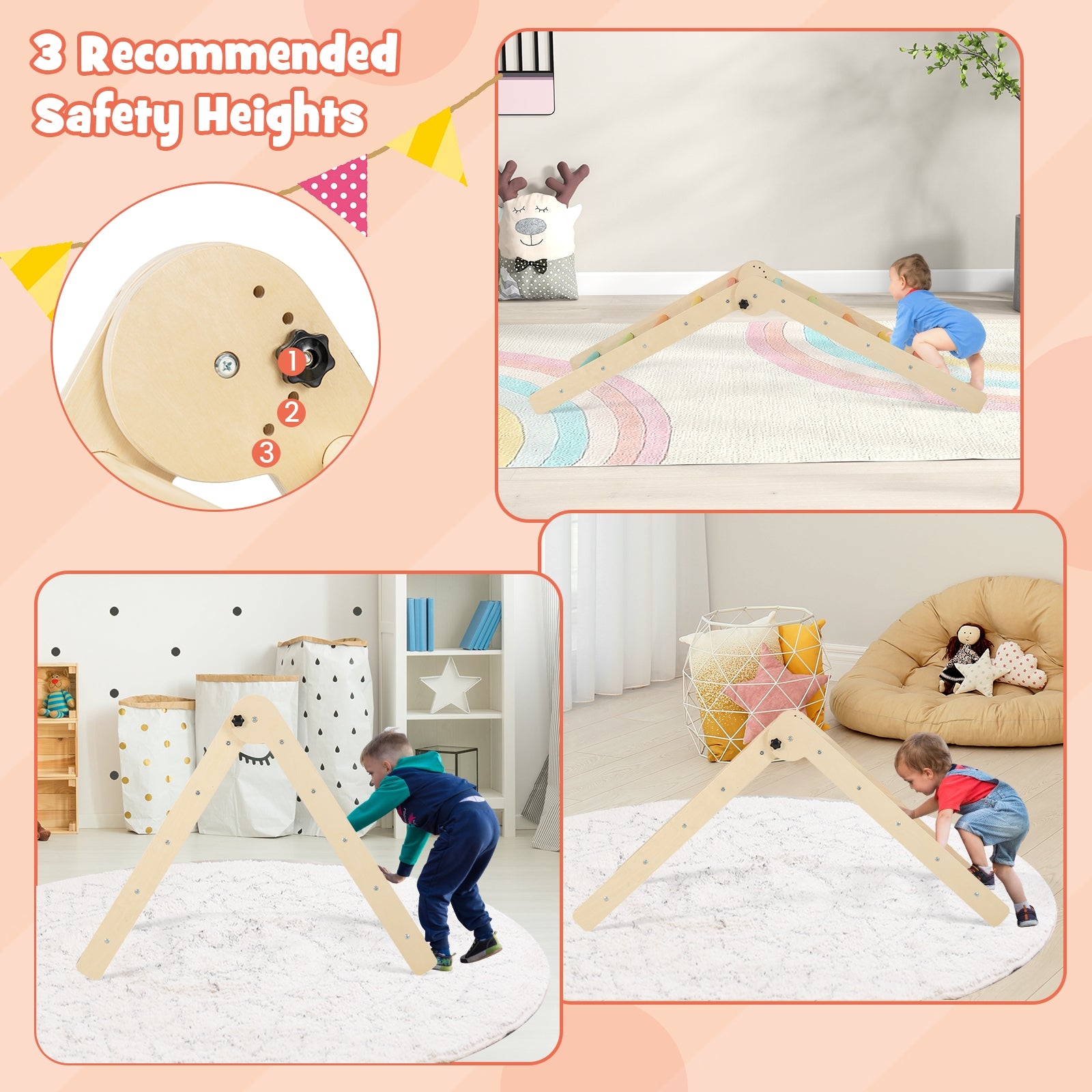 3-in-1 Climbing Set Foldable and Adjustable Kids Triangle Set, Multicolor Climbers & Slides at Gallery Canada