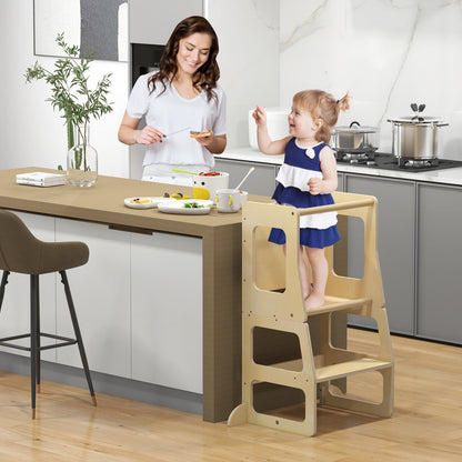 3-in-1 Foldable Kitchen Standing Tower for Toddlers with Chalkboard, Natural Toddler & Kids Furniture at Gallery Canada
