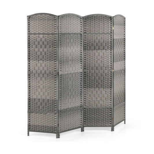 4-Panel Folding Privacy Screen with Hand-woven Pattern for Home Office Living Room, Gray - Gallery Canada
