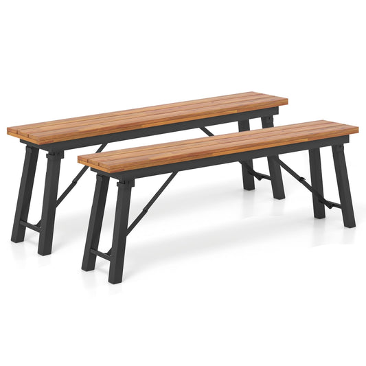 Folding Picnic Bench Set, Rectangular Acacia Wood, Dining Camping BBQ Benches