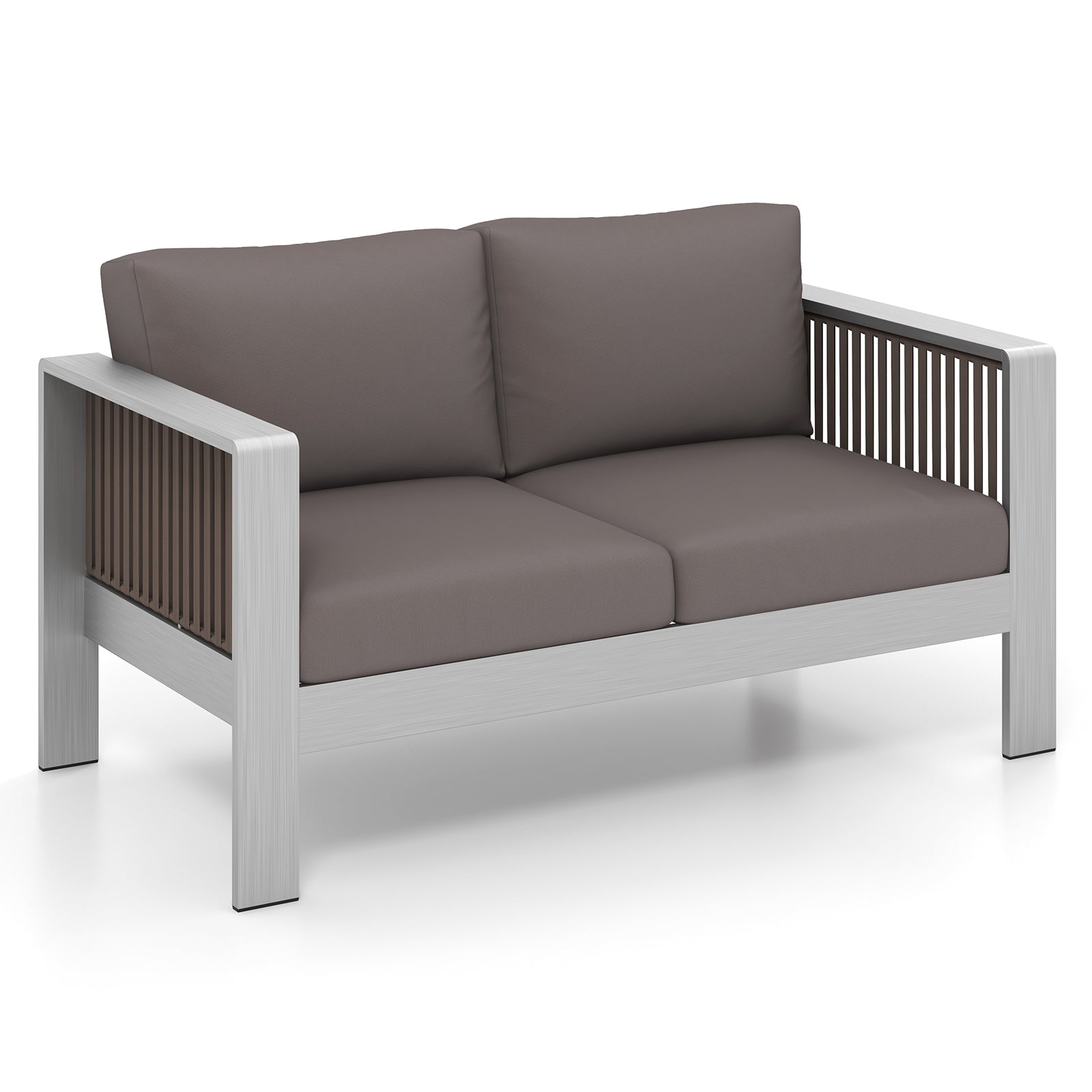Patio Aluminum Loveseat Sofa Outdoor Furniture Set with Thick Back and Seat Cushions, Gray Patio Conversation Sets Gray at Gallery Canada