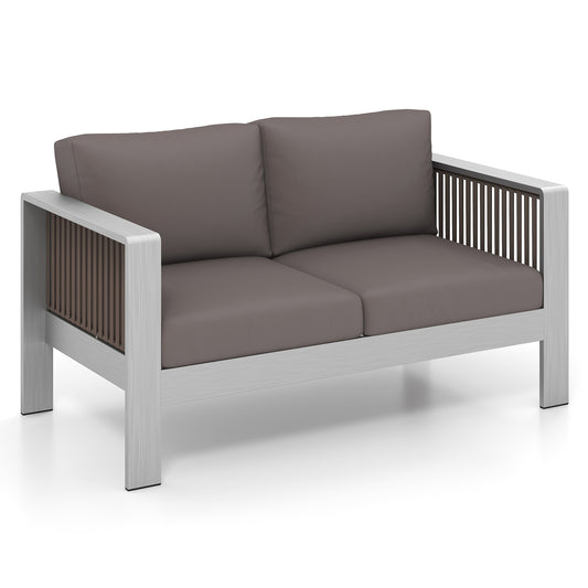 Patio Aluminum Loveseat Sofa Outdoor Furniture Set with Thick Back and Seat Cushions, Gray Patio Conversation Sets Gray at Gallery Canada