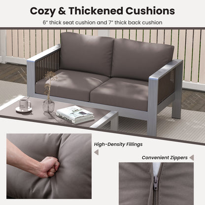 Patio Aluminum Loveseat Sofa Outdoor Furniture Set with Thick Back and Seat Cushions, Gray Patio Conversation Sets at Gallery Canada
