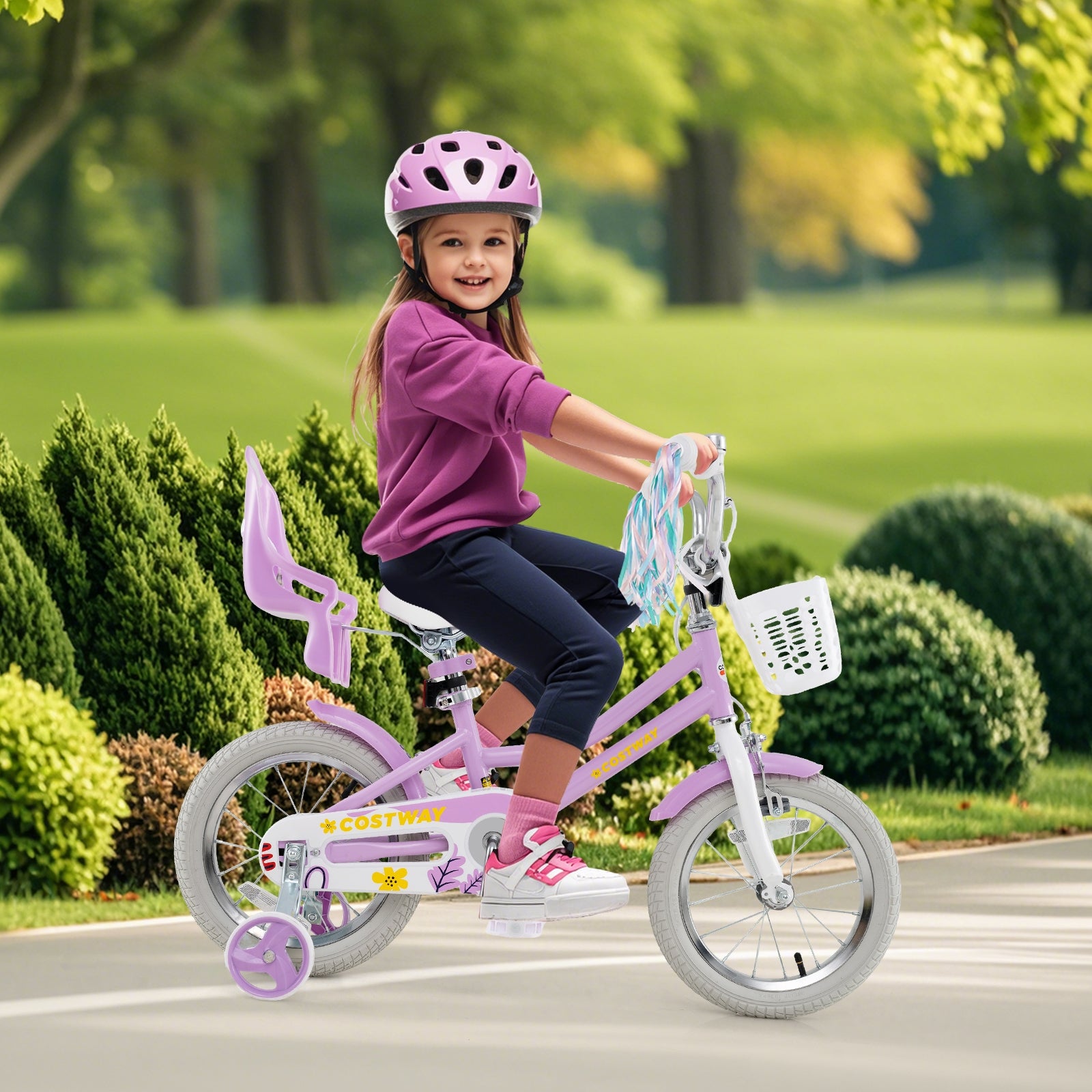14 Inch Girls Bike Kids Bicycle with Doll Seat and Streamers for Children 3-5 Years Old, Purple Kids Bike at Gallery Canada