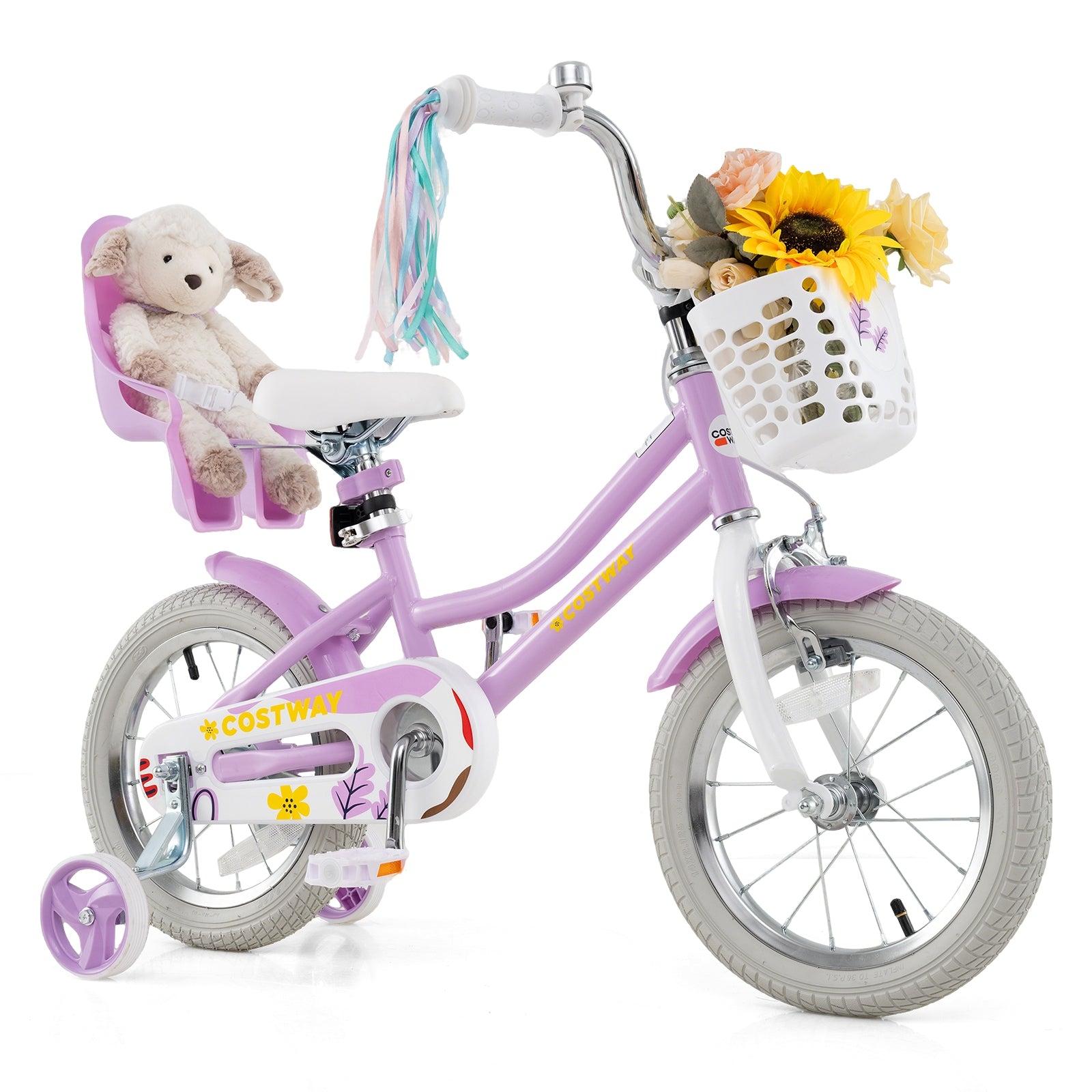 14 Inch Girls Bike Kids Bicycle with Doll Seat and Streamers for Children 3-5 Years Old, Purple Kids Bike Purple at Gallery Canada