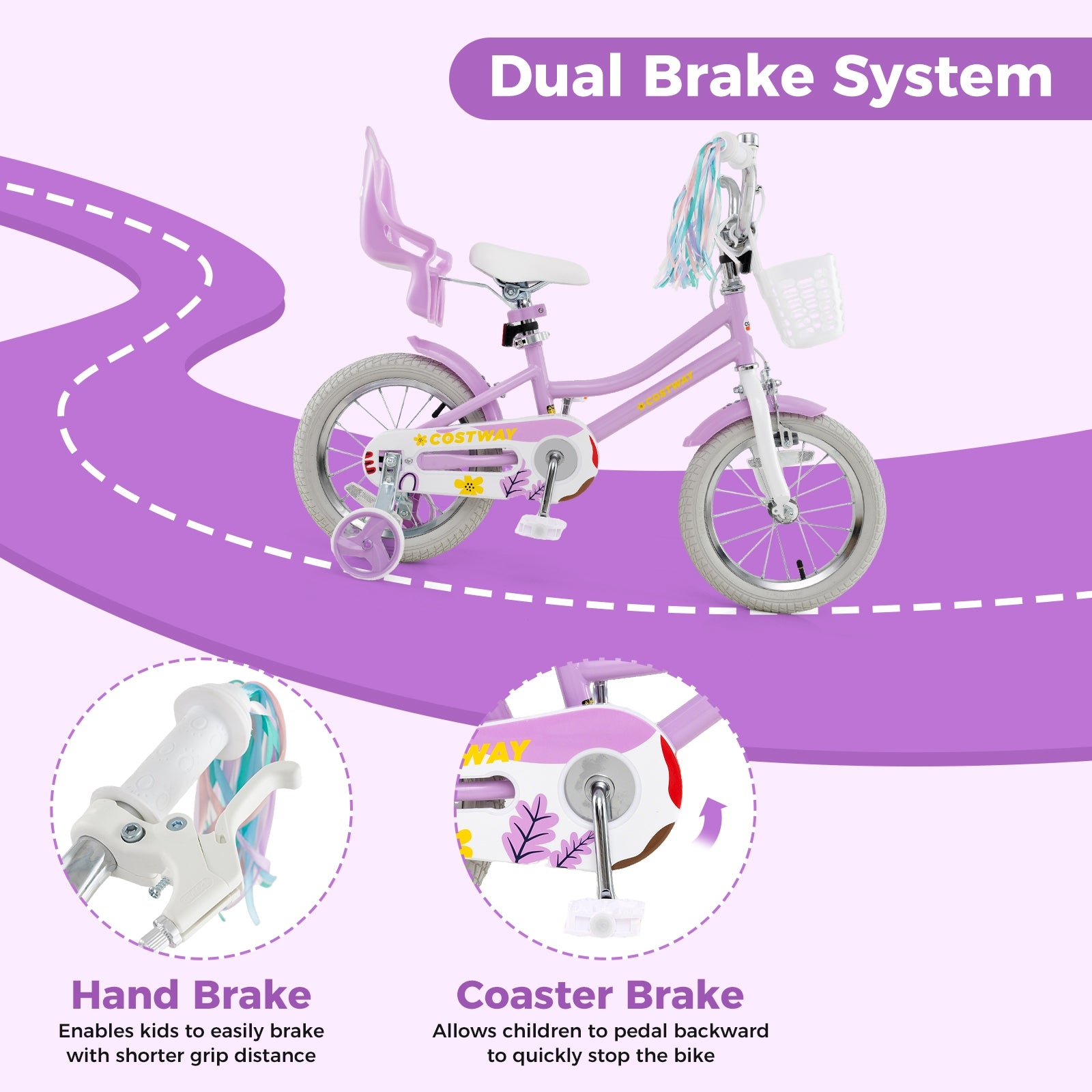 14 Inch Girls Bike Kids Bicycle with Doll Seat and Streamers for Children 3-5 Years Old, Purple Kids Bike at Gallery Canada