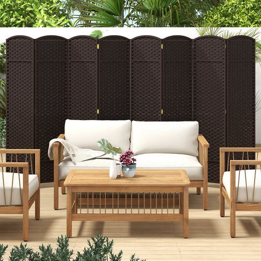 8-Panel Folding Room Divider with Hand-woven Texture and Wood Frame, Brown - Gallery Canada