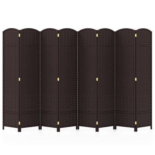 8-Panel Folding Room Divider with Hand-woven Texture and Wood Frame, Brown - Gallery Canada