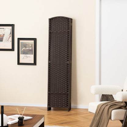 8-Panel Folding Room Divider with Hand-woven Texture and Wood Frame, Brown